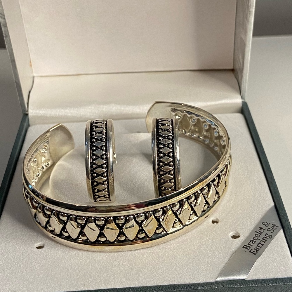 Black and silver bracelet and earrings set